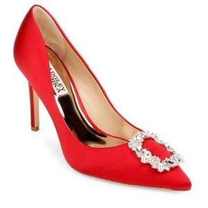 Badgley Mischka Red Heels with Sparkling Buckle